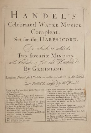 Item #39631 Handel's Celebrated Water Musick Compleat. Set for the Harpsicord. To which is added,...