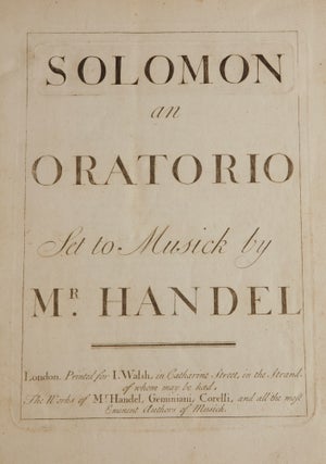 Item #39640 Solomon an Oratorio. [HWV 67]. [Full score]. George Frideric HANDEL