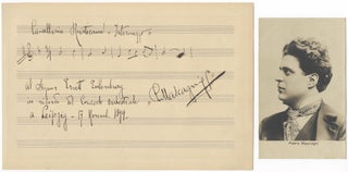 Item #39653 Autograph musical quotation from Cavalleria Rusticana, signed "P. Mascagni" Pietro...