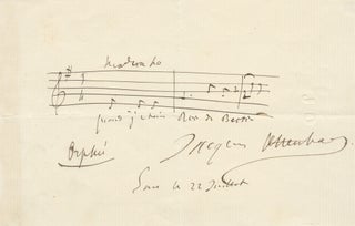 Item #39654 Autograph musical quotation from the composer's opera, Orphée aux enfers, signed in...