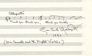 Item #39657 Autograph musical quotation from the composer's noted opera, Amahl and the Night...