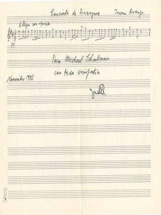Item #39666 Musical quotation from the Concierto de Aranjuez, the work that established...