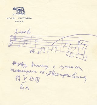 Item #39675 Autograph musical quotation from the composer's Sixth Symphony, signed [in Cyrillic]...