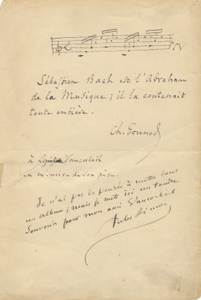 Item #39681 Autograph musical quotation from the composer's Ave Maria, signed "Ch. Gounod"...