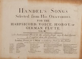 Item #39722 Handel's Songs Selected from His Oratorios for the Harpsicord, Voice, Hoboy, or...