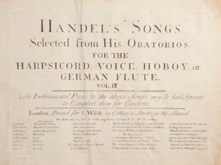 Item #39723 Handel's Songs Selected from His Oratorios, for the Harpsicord, Voice, Hoboy, or...