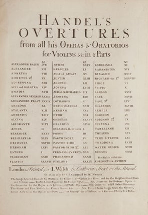 Item #39729 Handel's Overtures from all his Operas & Oratorios for Violins &c. in 8. George...