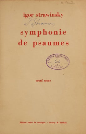 Item #39779 Symphonie de Psaumes pour choeur mixte et orchestre. Réduction pour piano par son....