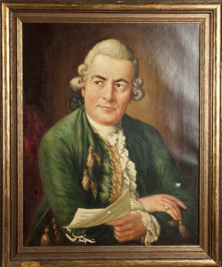 Item #39801 Portrait painting in oils after the 1776 original by Sir Thomas Gainsborough held by...