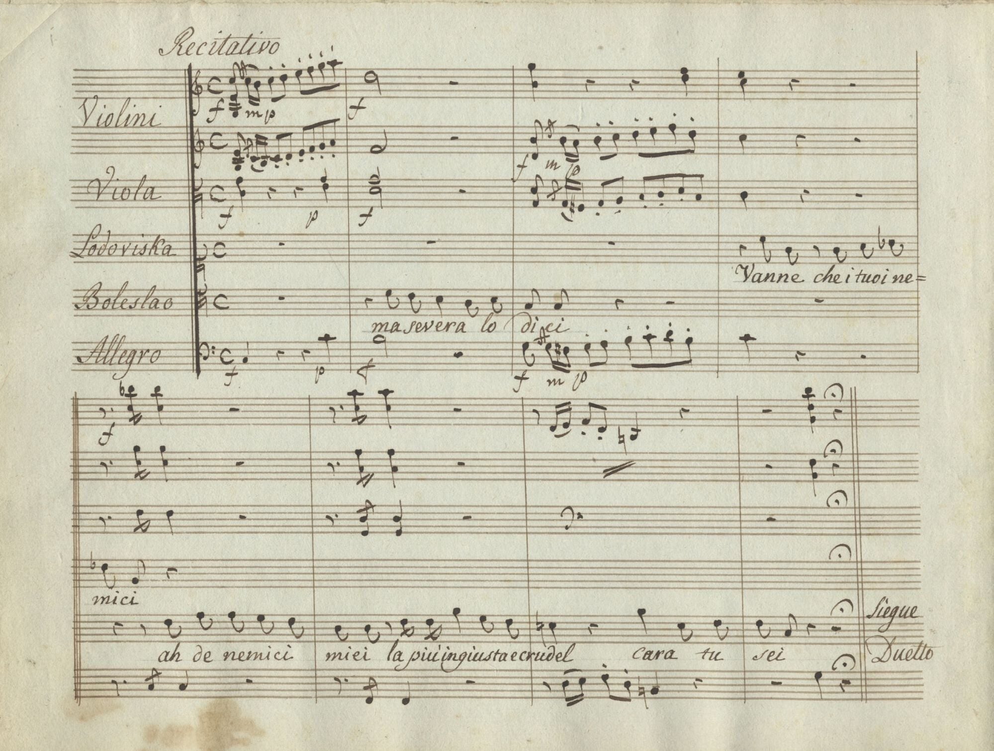 Scena e Duetto Parto se vuoi mia vita. Duet in full score from the ...