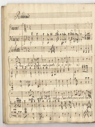 Collection of copyist musical manuscripts of aria arrangements for voice and harp, all unrecorded