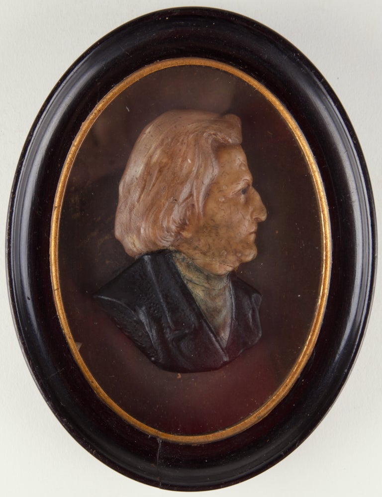 Item #41451 Portrait of the composer in colored wax. Artist unknown. 19th century. Franz LISZT.