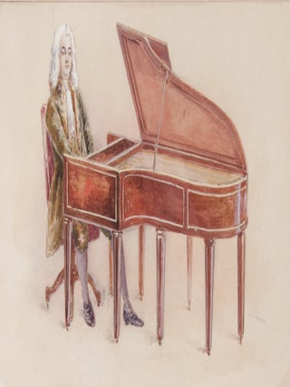 Item #41479 Original watercolor drawing titled "Handel and the Harpsichord." Unsigned....