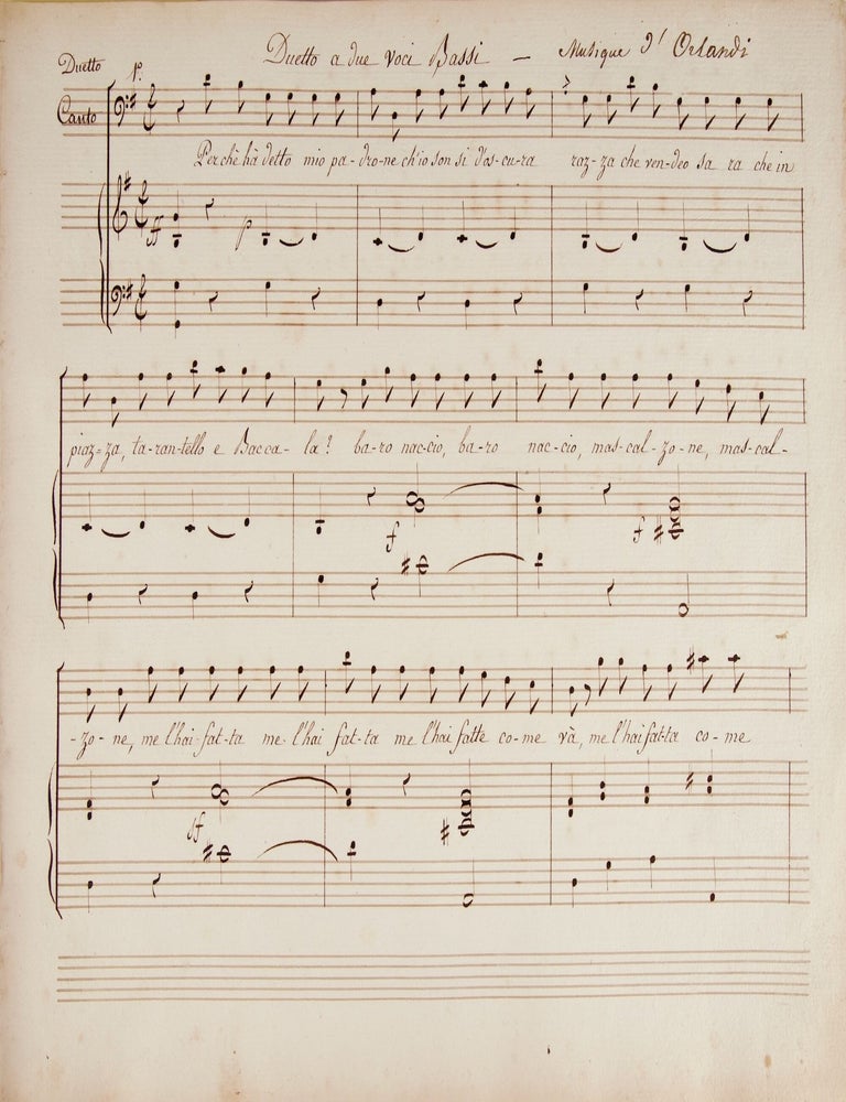 Item #41573 Operatic excerpts from the works of Berton, Catrufo, Curcio, Gluck Nicolini, and Orlandini in piano-voca score. OPERA -, - Copyist Manuscript.