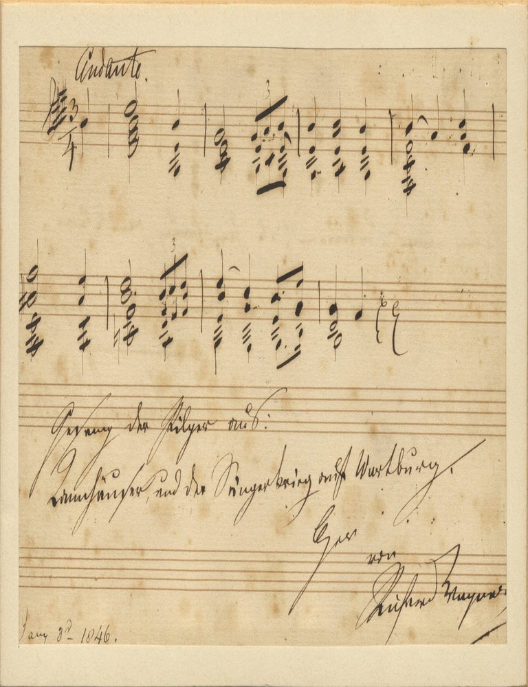 Item #41688 Autograph musical quotation signed from the "Pilgrims' Chorus" from Act III, scene I of the composer's opera, Tannh&auml;user, 1846. Richard WAGNER.